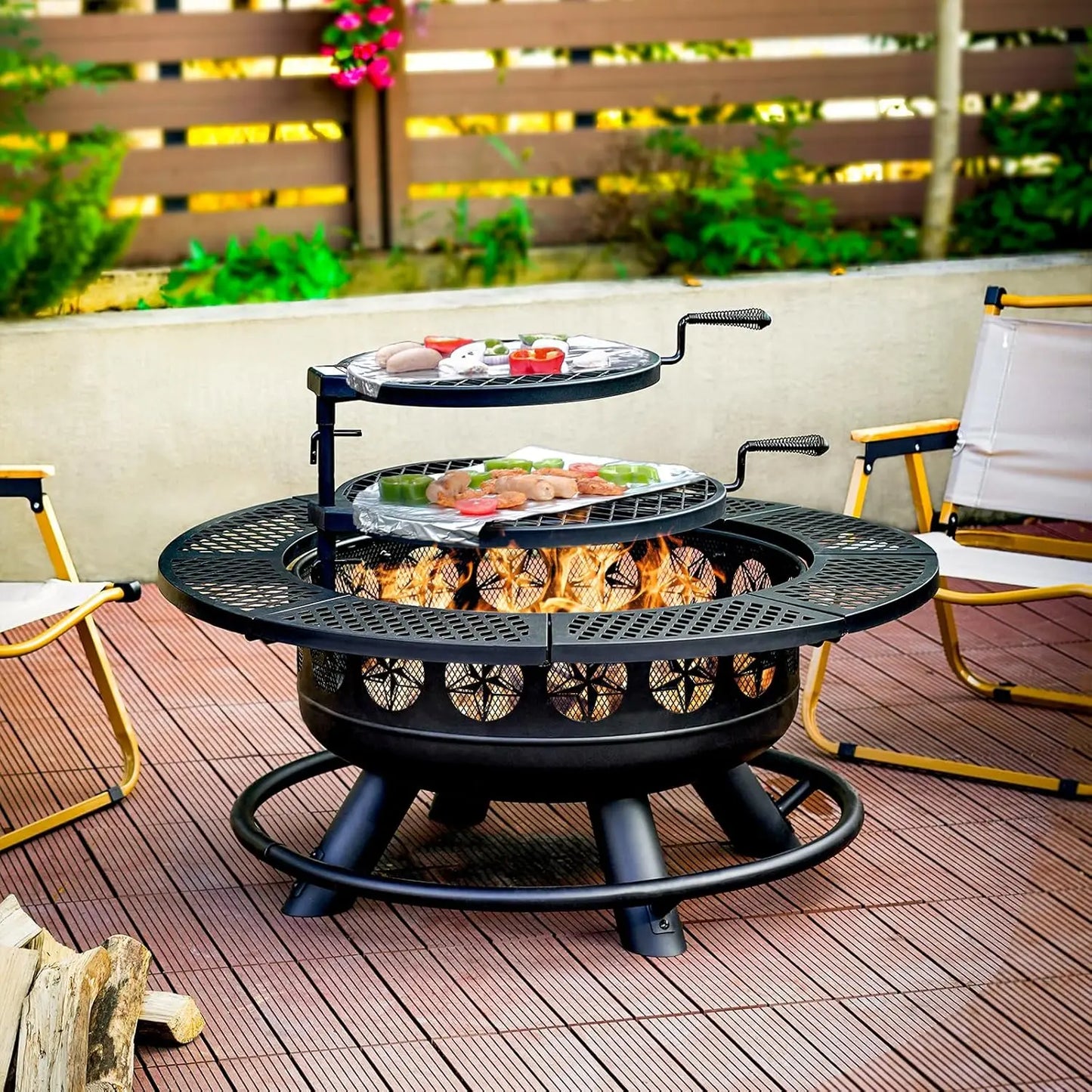 XMSJ HeavyDuty CastIron FirePit With Grills Lid 3 In 1