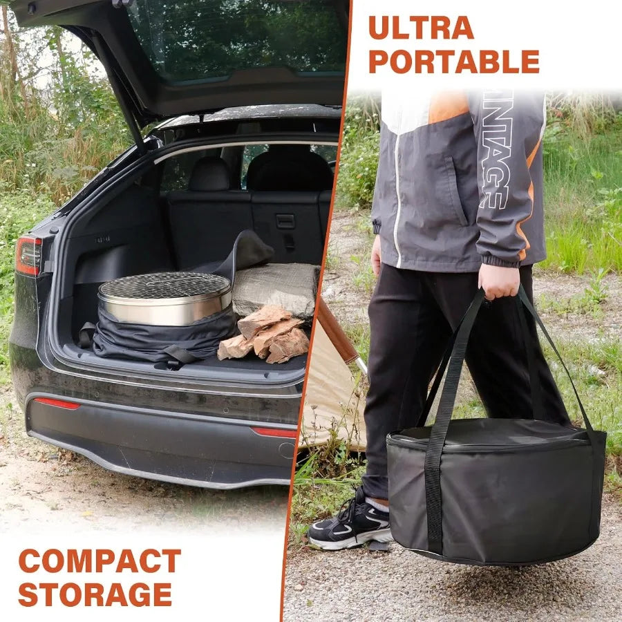 Smokeless Firepit With Grill Portable Wood Burning Outdoor Fire Pit