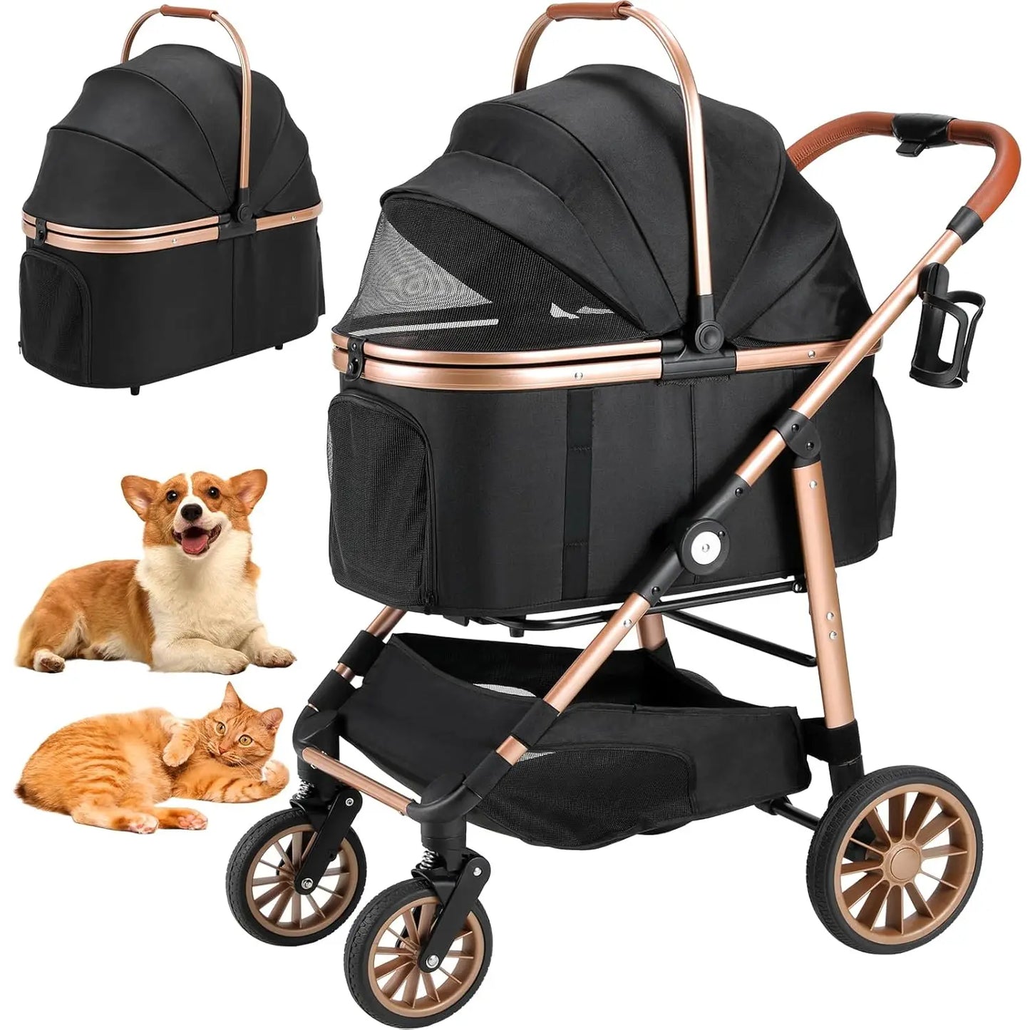 360 Degree High Wheels Cat And Dog Stroller Two In One Foldable Transport