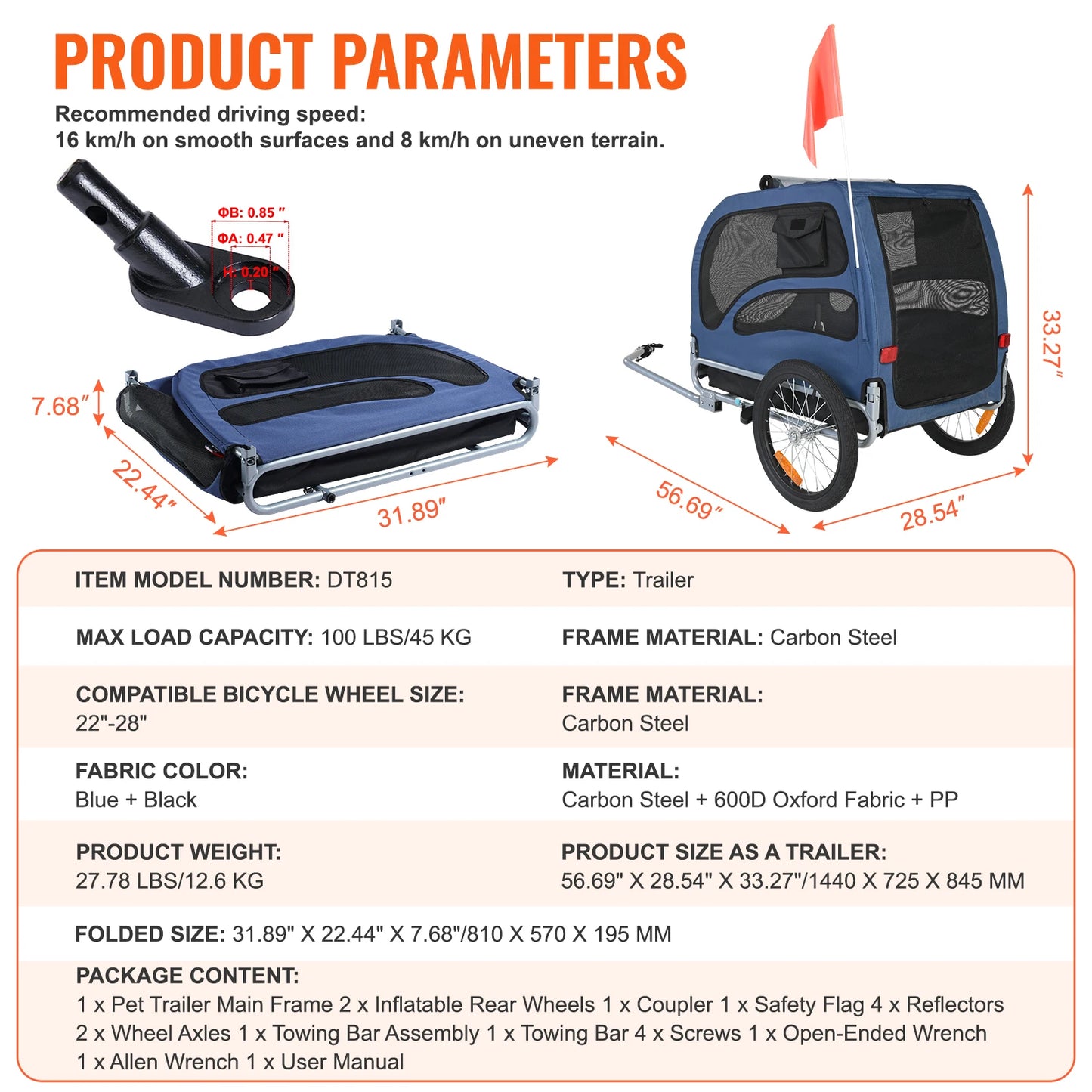 SucceBuy Pet Bicycle Trailer for Dogs Carrier With Reflectors