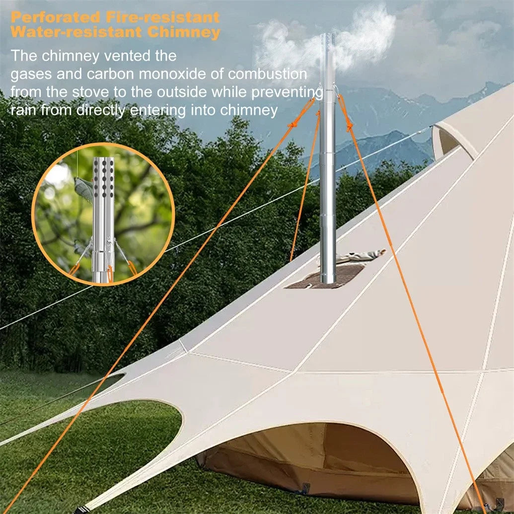 Wood Burning Portable Stove With 6 Stainless Chimney Pipes