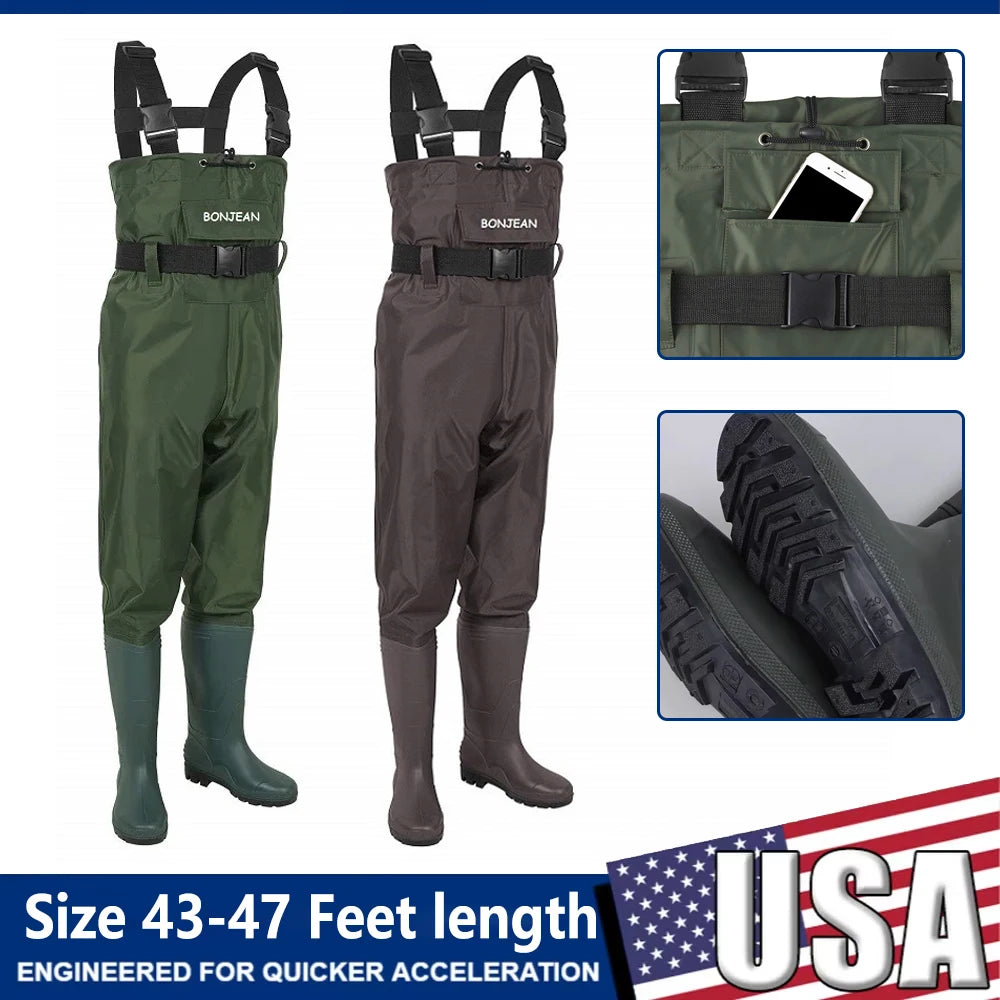 Waterproof Fishing Waders Chest Length With Boots Durable Breathable Overalls