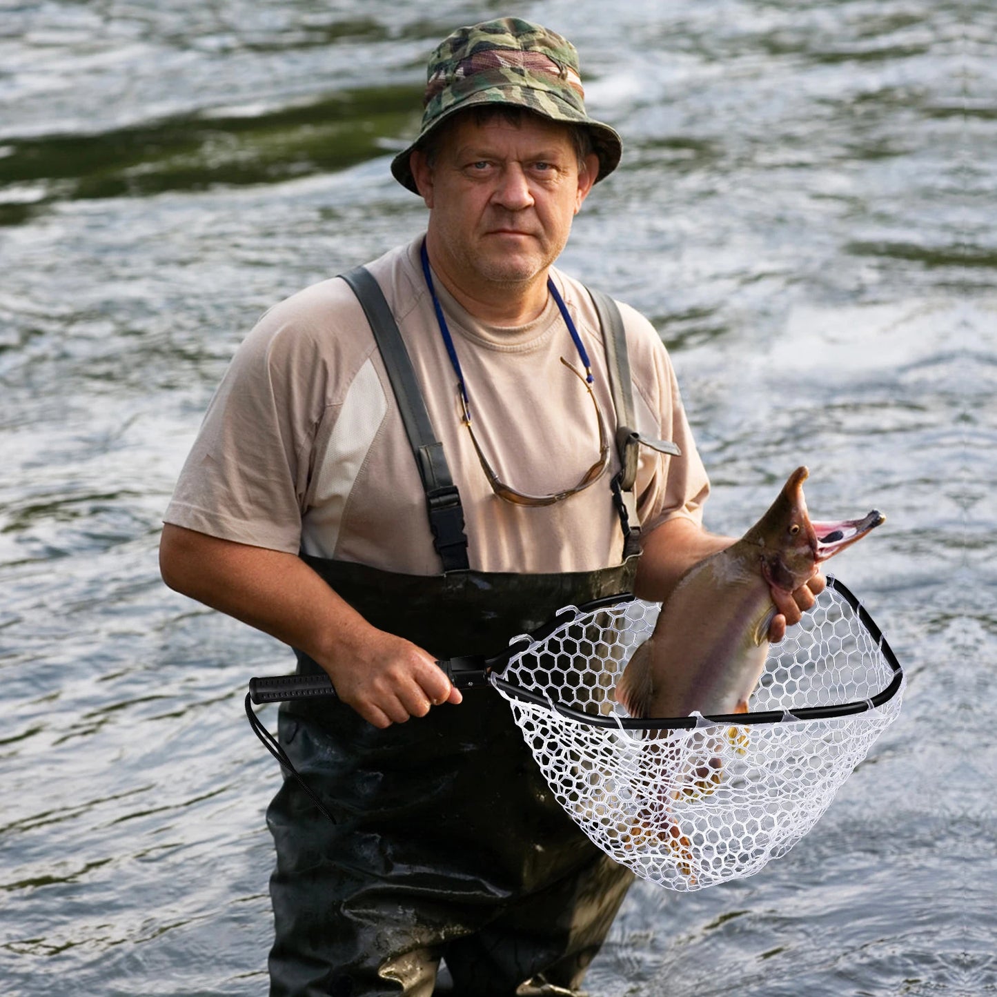 TWISTER.CK Foldable Trout Fishing Net With Rubber Mesh Handle