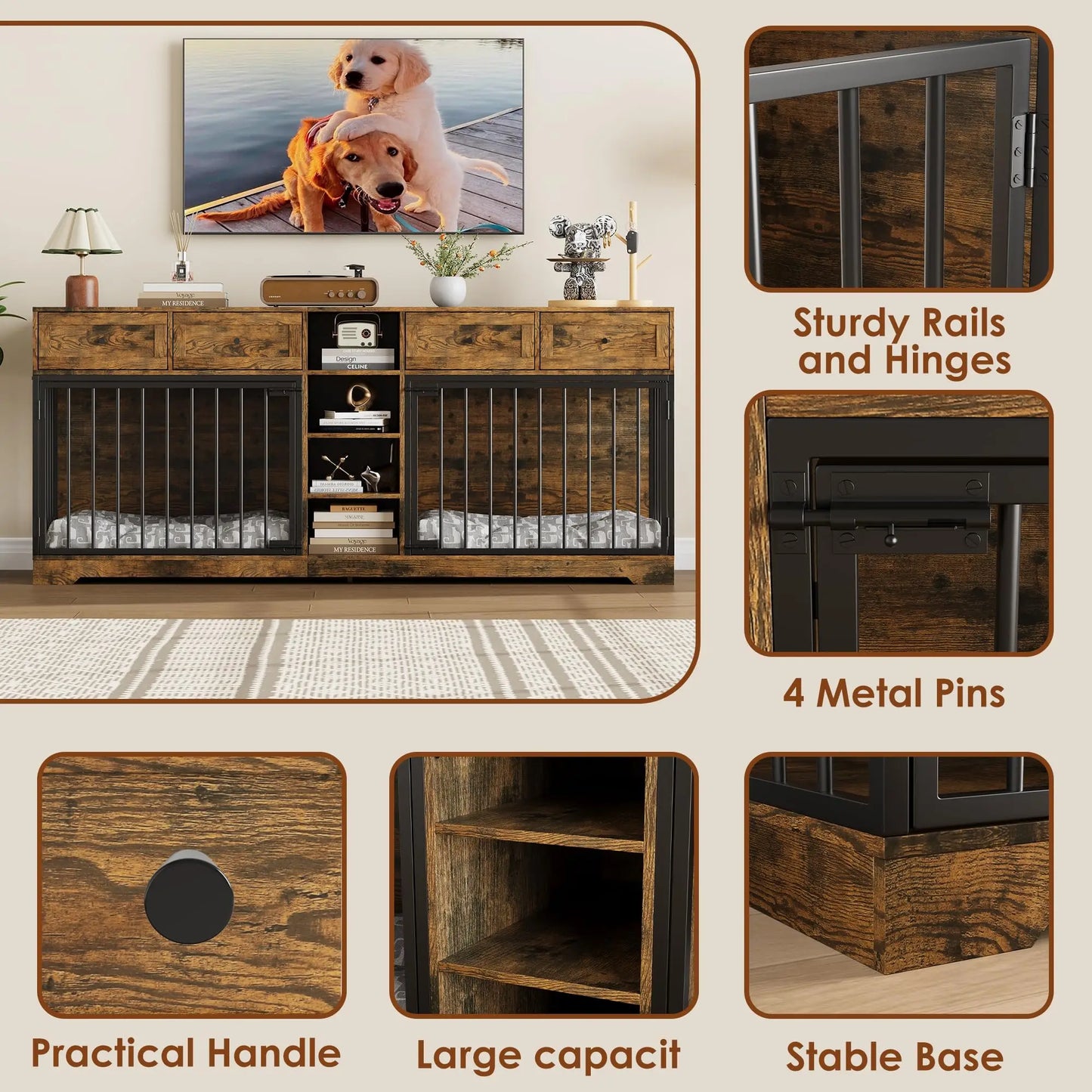 DishyKooker Heavy Duty Double Dog Crate Furniture TV Stand