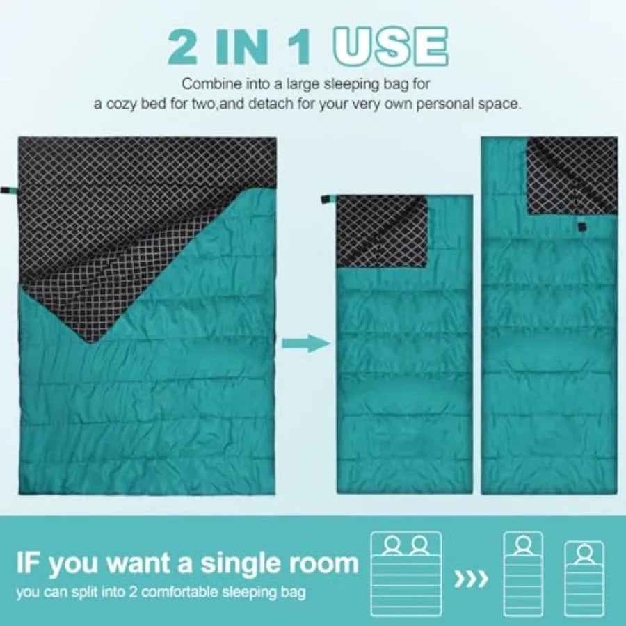 NONECN Cotton Flannel Double Sleeping Bag for Camping Waterproof