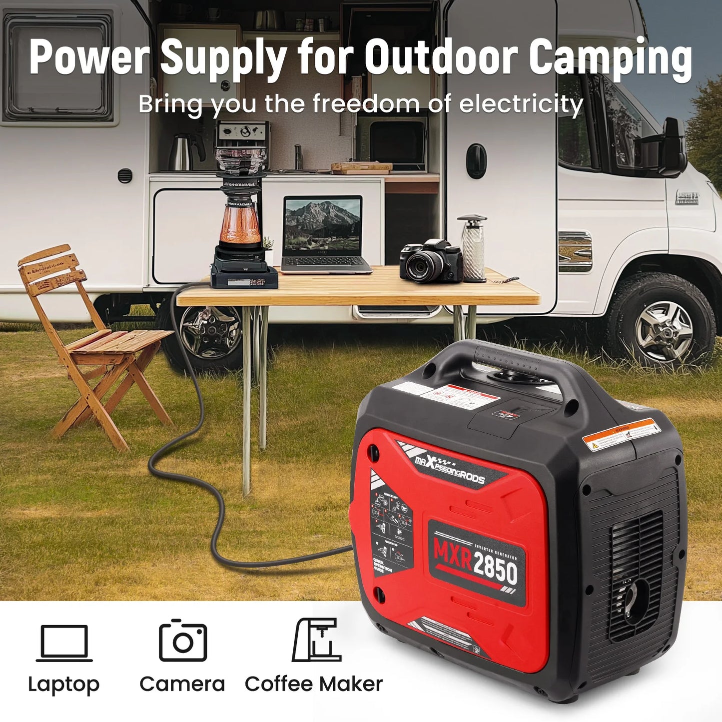 Maxpeedingrods 2850W Gas Powered Portable Inverter Generator 60 dB Quiet Camping