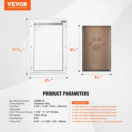 SucceBuy Dog Door Aluminum Frame With Lockable Flap