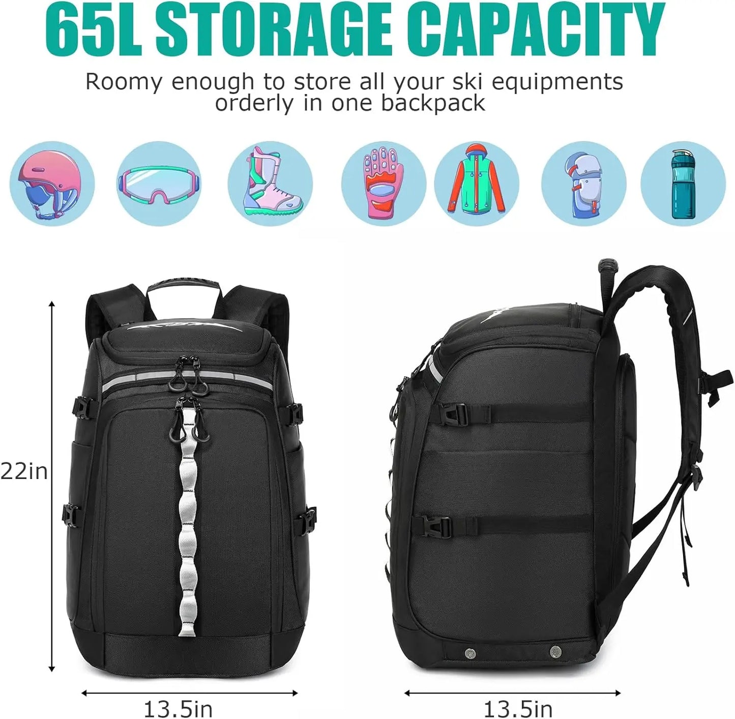 XMSJ Ski Boot Bag Waterproof Travel Backpack for Ski Gear