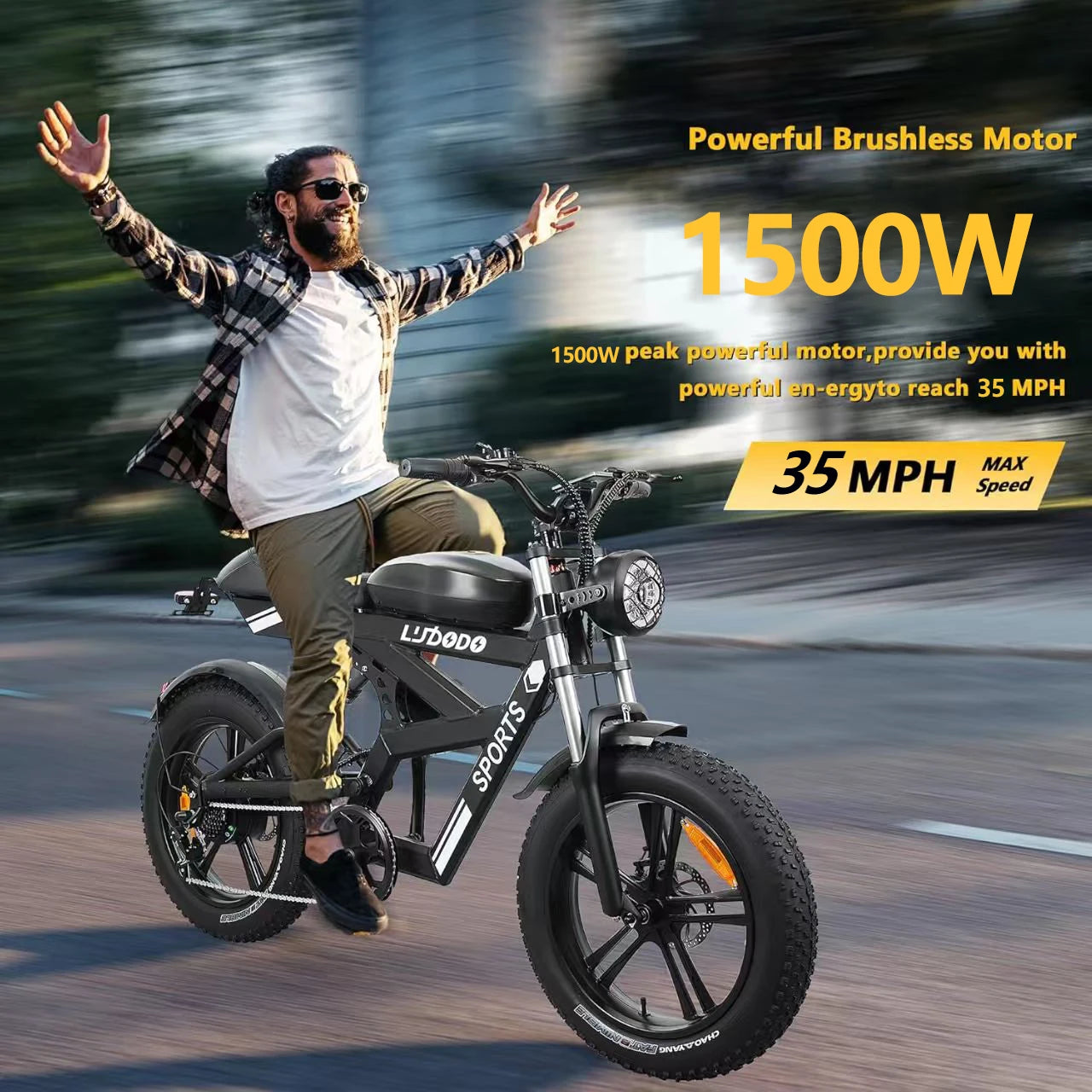Electric Bike 1500W Peak 35MPH 48V 816Wh Battery Fat Tire