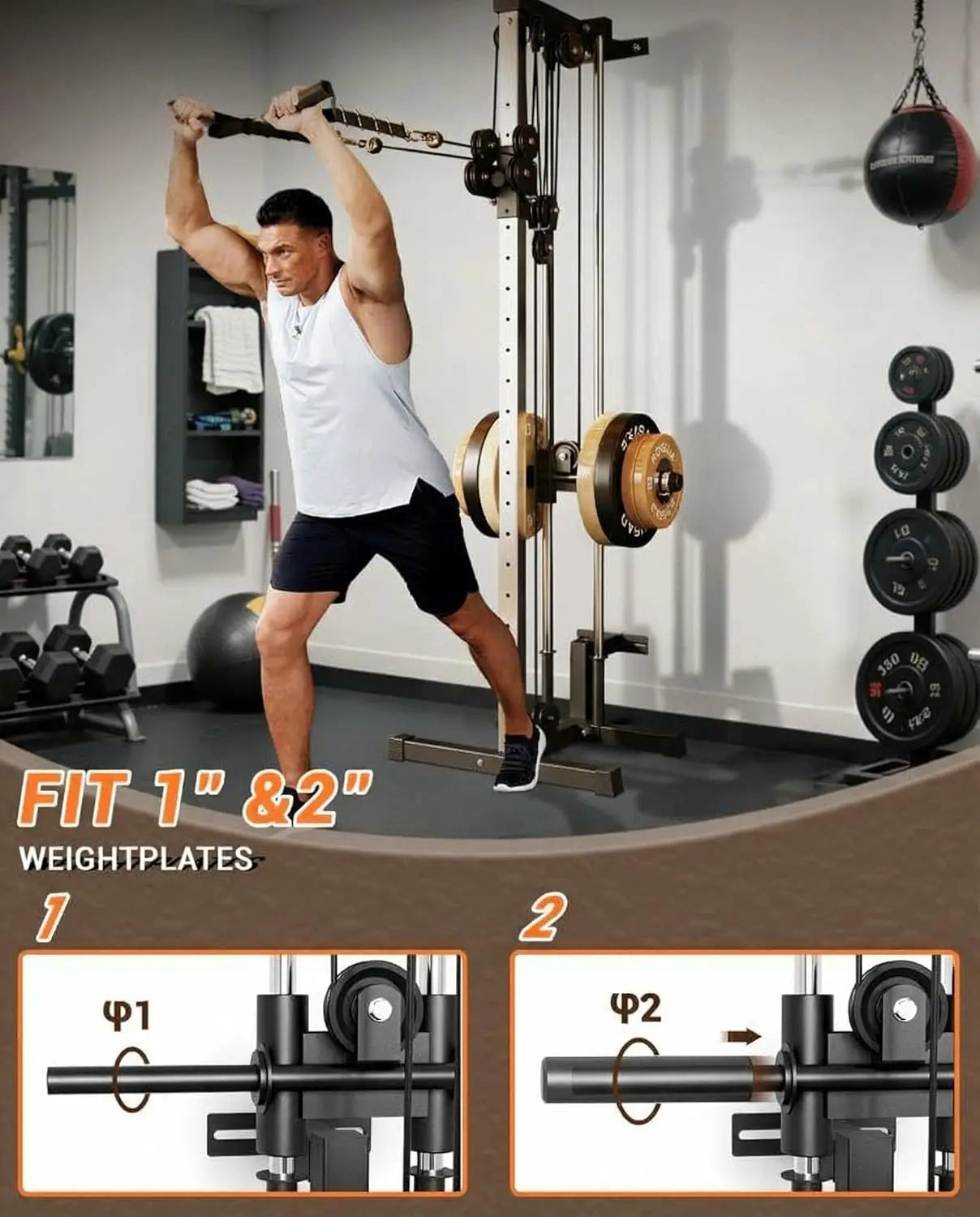 HiMISS Wall Mount Cable Station Dual Pulley For Home Gym
