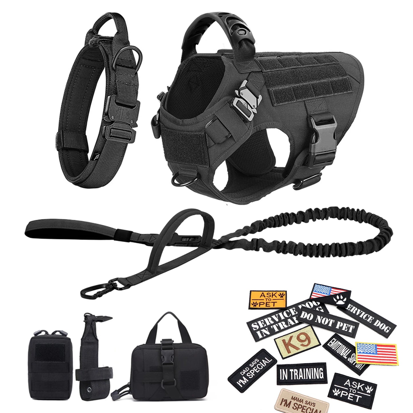 PETRAVELCN Military Large Dog Harness Vest With Leash And Accessories