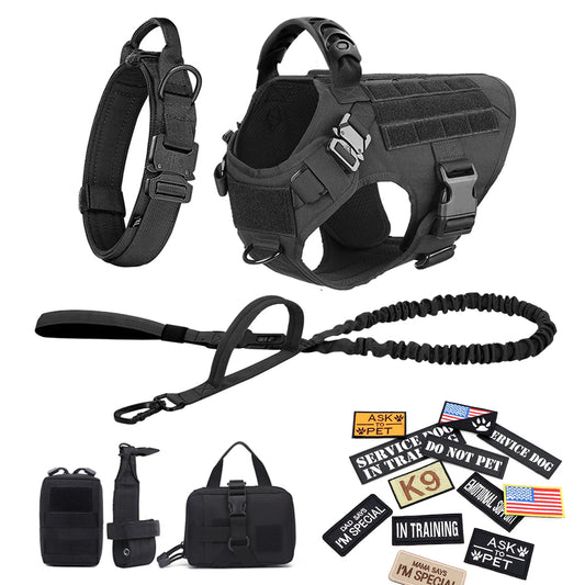 PETRAVELCN Military Large Dog Harness Vest With Leash And Accessories