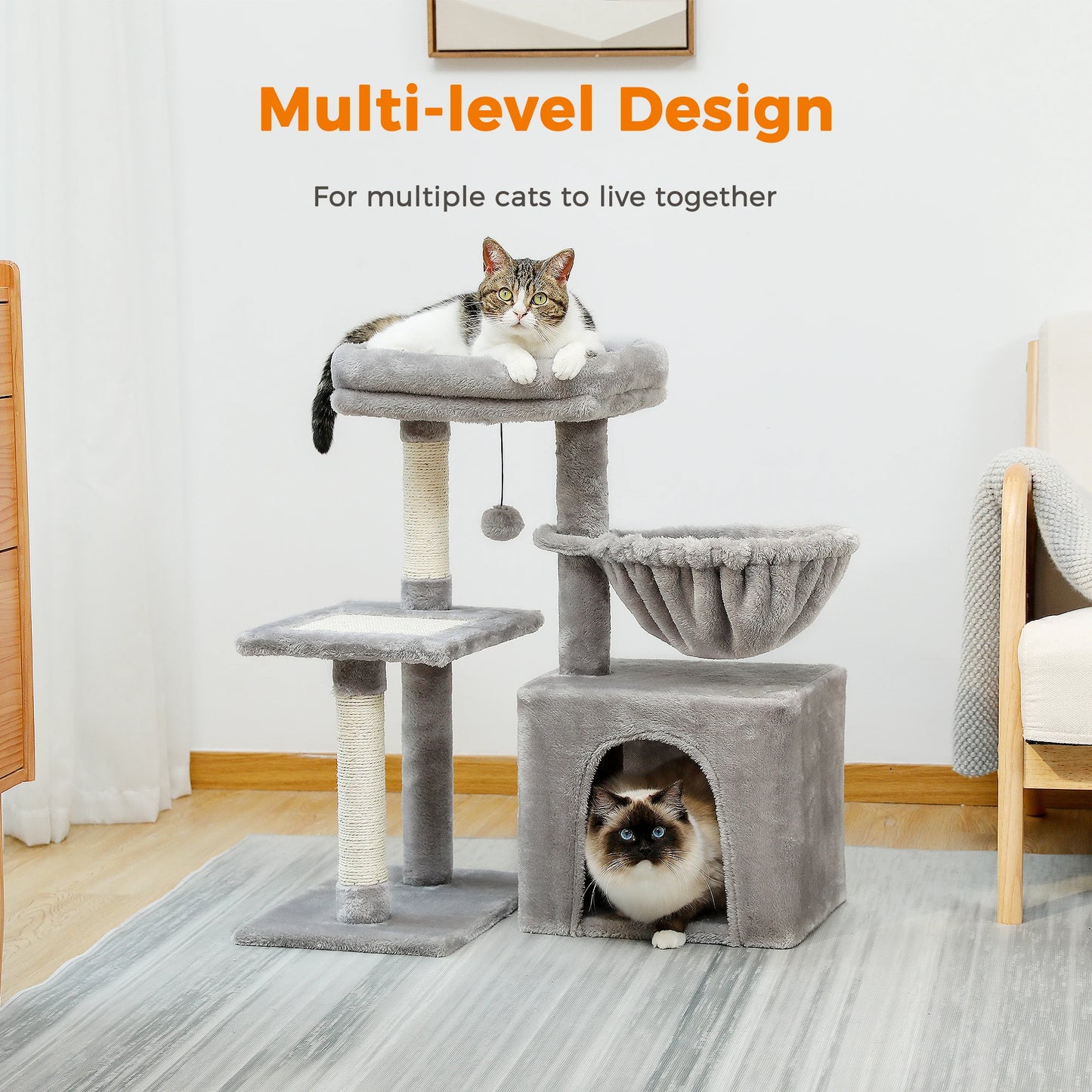 PEQULTICN Three Tier Cat Tree Tower With Sisal Scratching Post