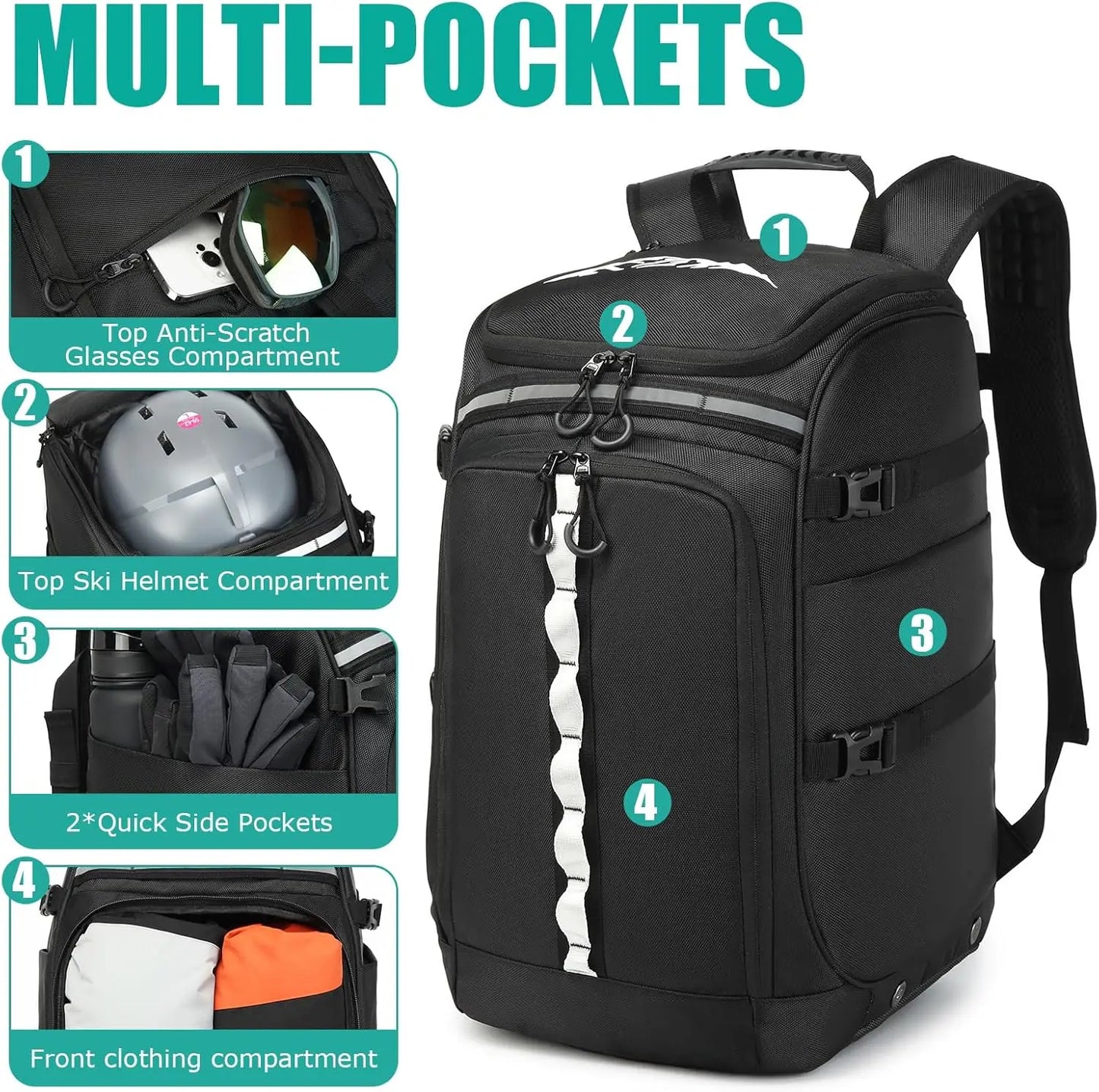 XMSJ Ski Boot Bag Waterproof Travel Backpack for Ski Gear