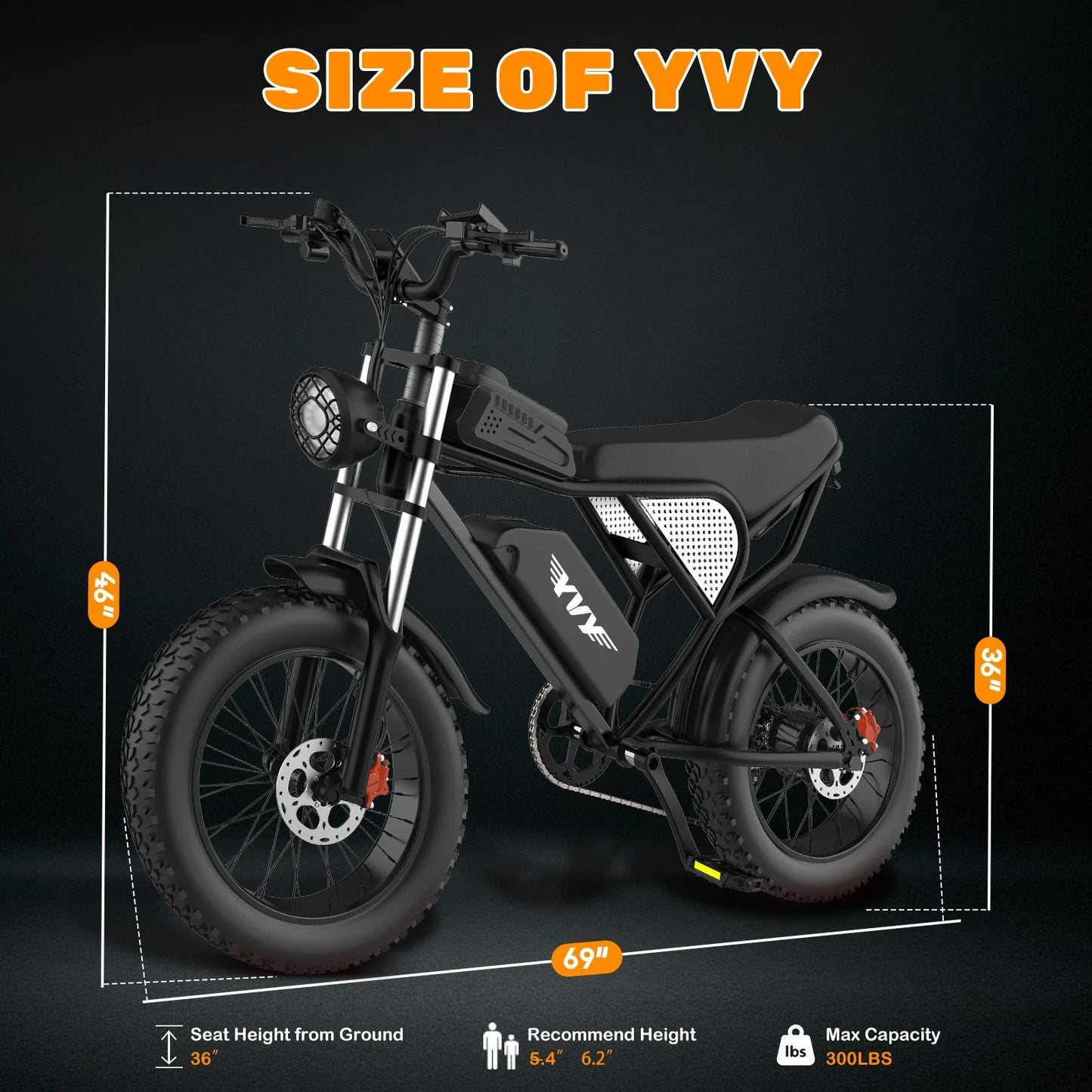 YVY Electric Fat Tire Bike All Terrain 1500W 33MPH 48V Removable Battery