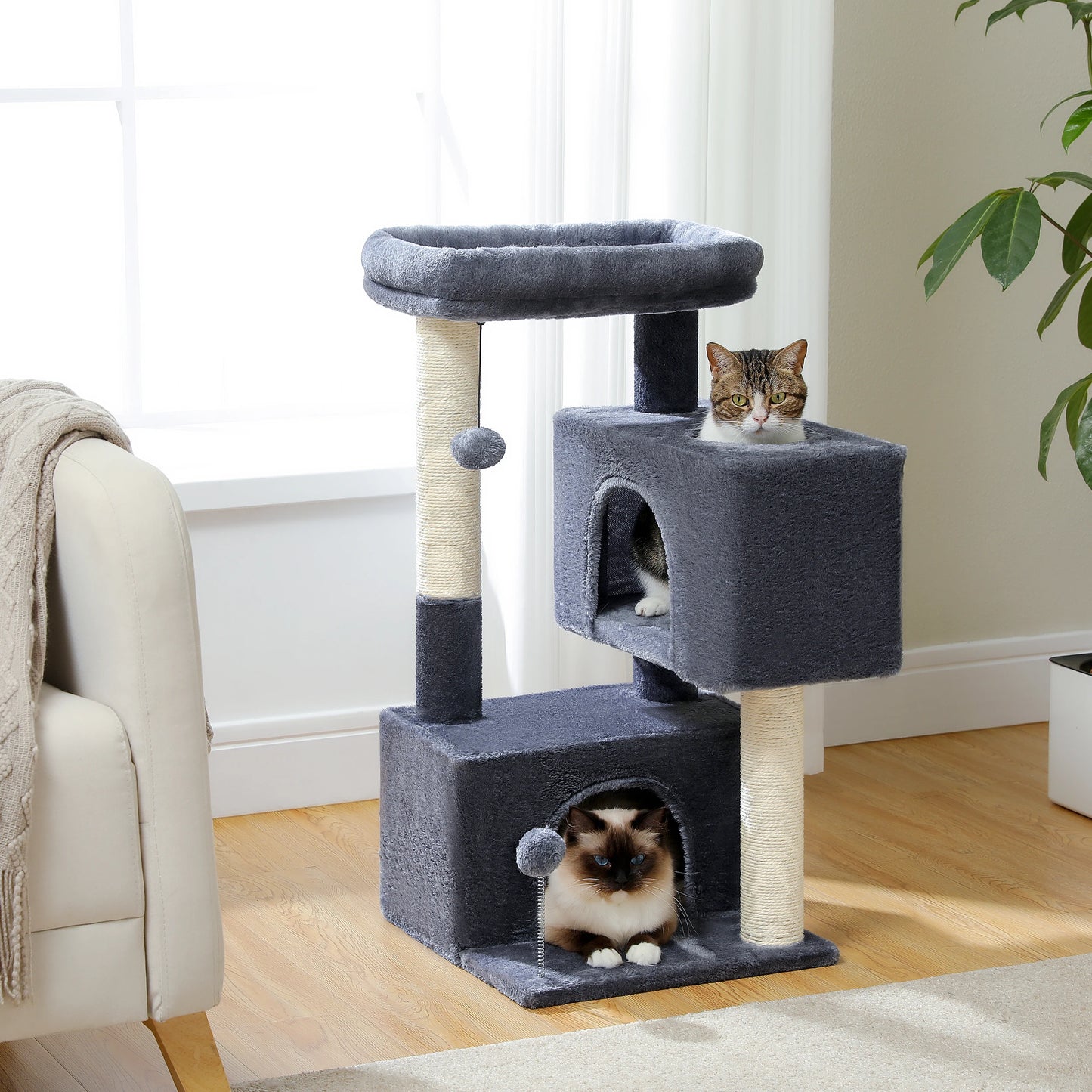 PEQULTICN Three Tier Cat Tree Tower With Sisal Scratching Post