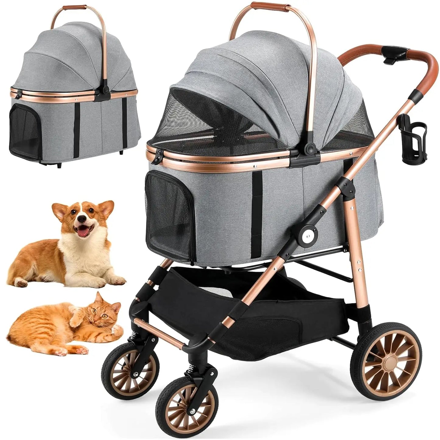 360 Degree High Wheels Cat And Dog Stroller Two In One Foldable Transport