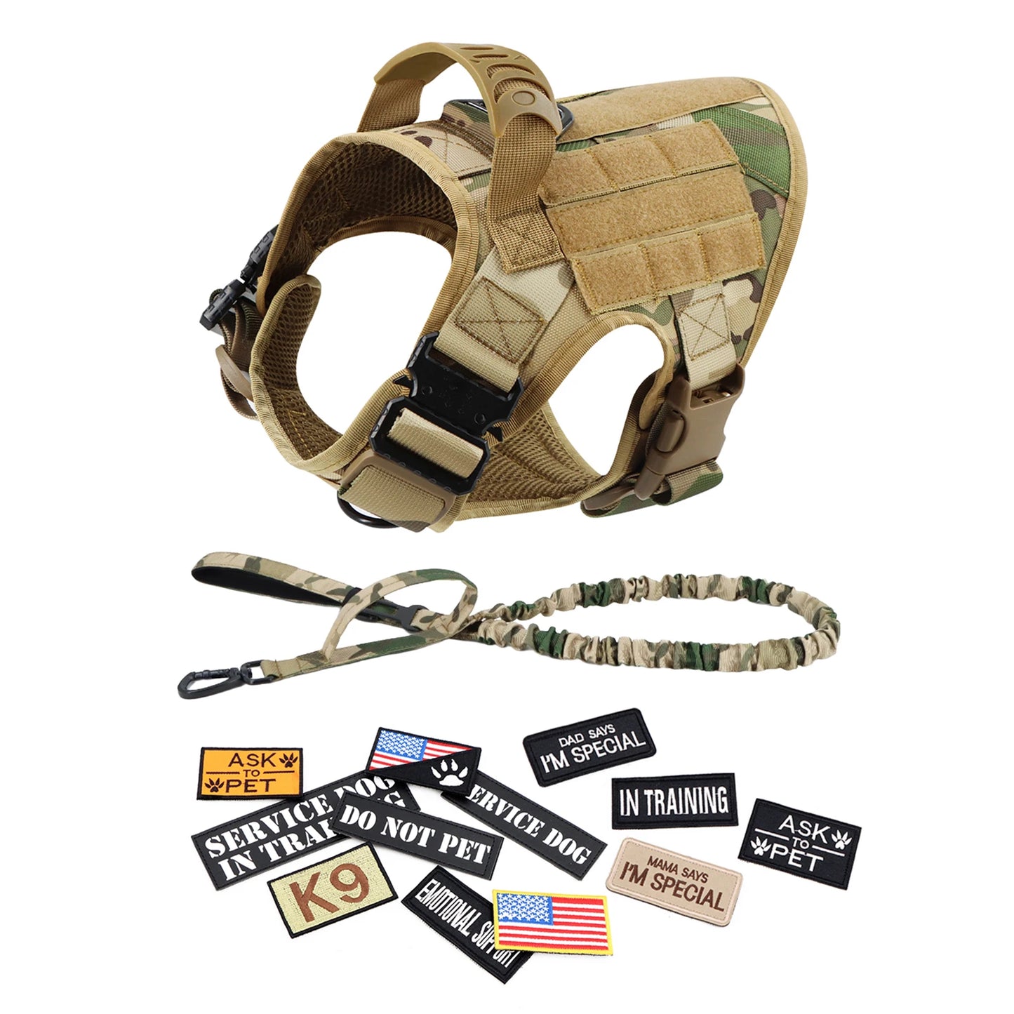 PETRAVELCN Military Large Dog Harness Vest With Leash And Accessories