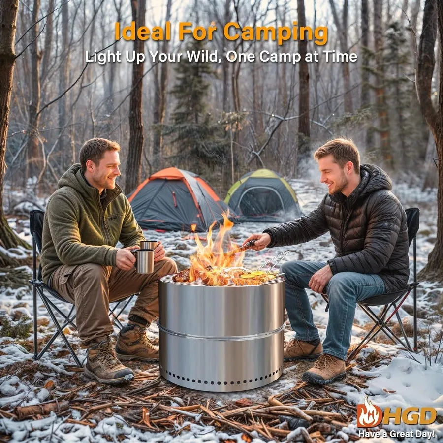 Smokeless Firepit With Grill Portable Wood Burning Outdoor Fire Pit