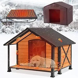 Heated Outdoor Dog House Insulated Wooden Kennel With Heating Pad