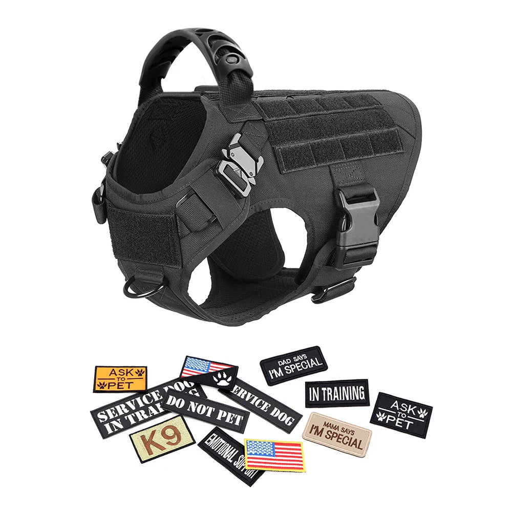 PETRAVELCN Military Large Dog Harness Vest With Leash And Accessories
