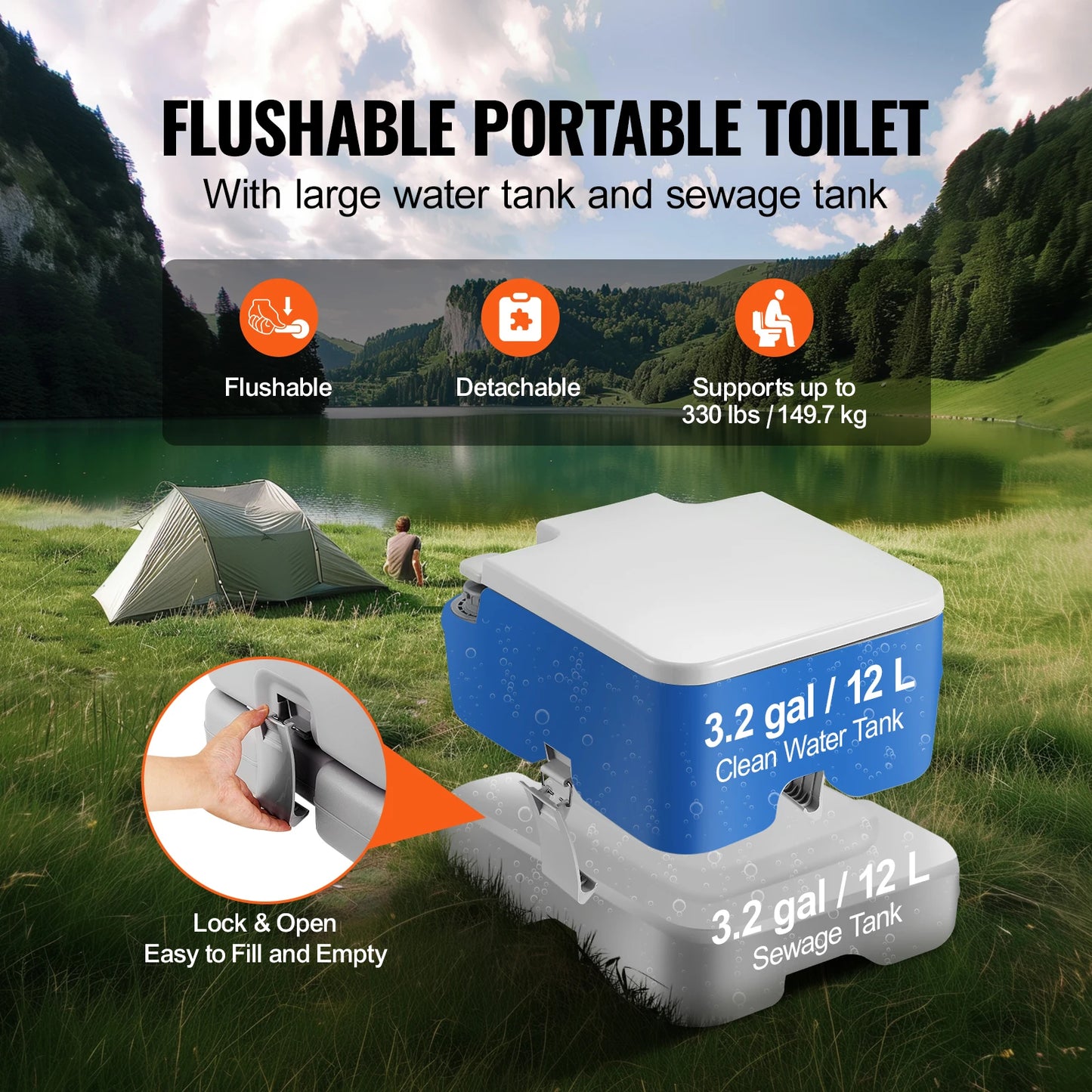 SucceBuy Portable Camping Toilet With Push Button Flush