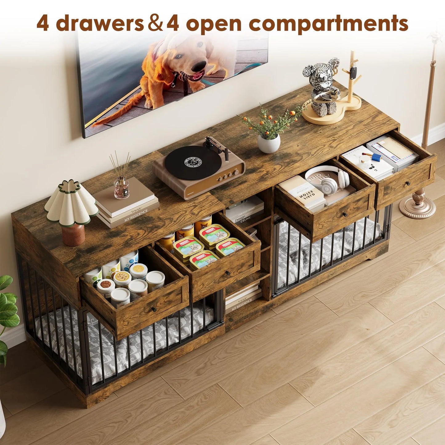 DishyKooker Heavy Duty Double Dog Crate Furniture TV Stand