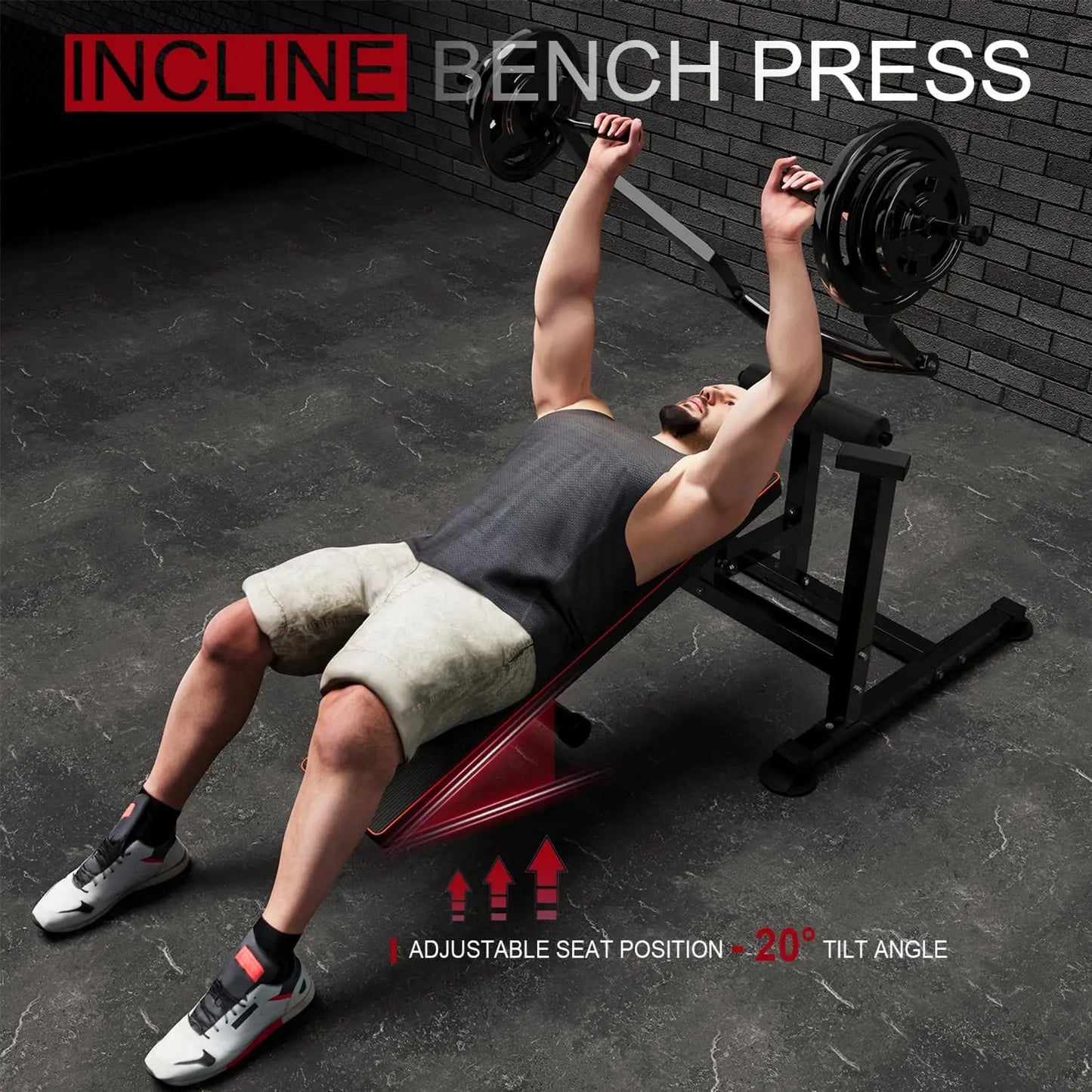 Exerciser Bench Press Set With Adjustable Incline And Dumbbell Rack