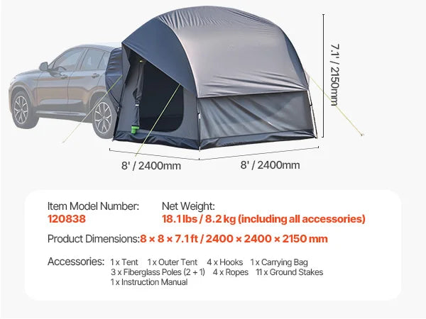 SucceBuy SUV Tent For Camping With Shade Awning Mesh Windows
