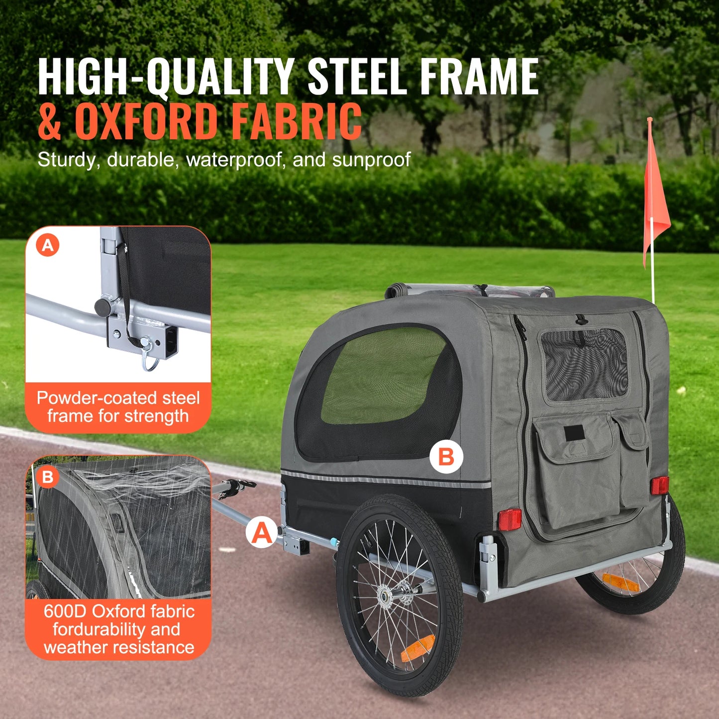 Dog Bike Trailer Carrier With Wheels Reflectors Collapsible