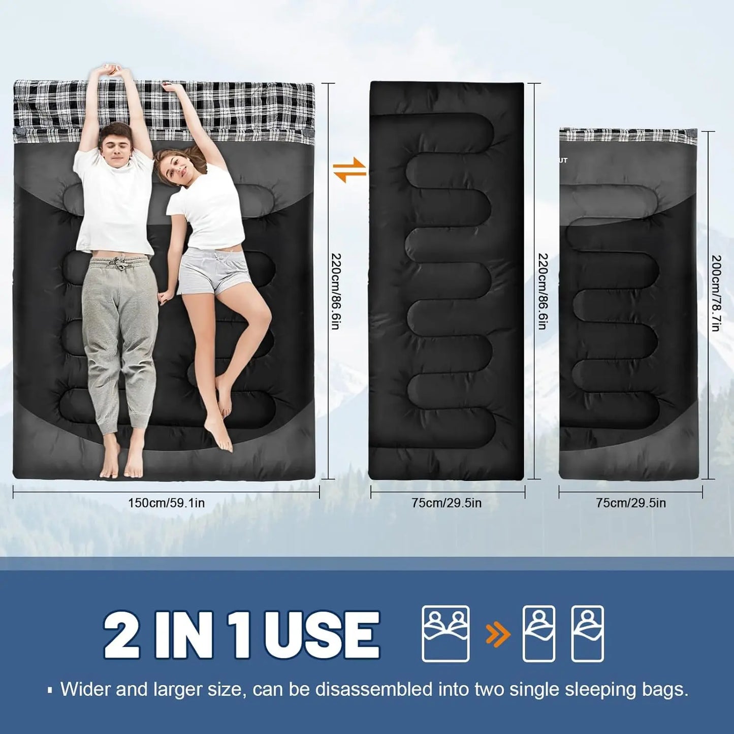 Waterproof Sleeping Bag For Adults Machine Washable 3-4 Seasons