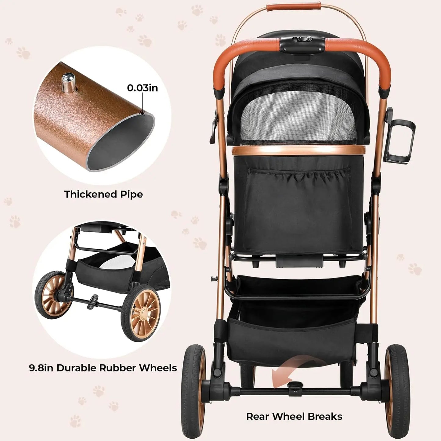 360 Degree High Wheels Cat And Dog Stroller Two In One Foldable Transport