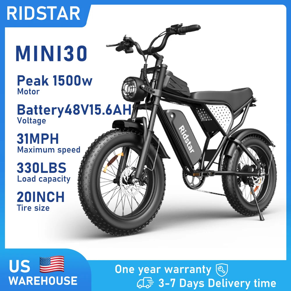 Ridstar Mini30 Electric Bike For Adults Fat Tire Mountain Bicycle