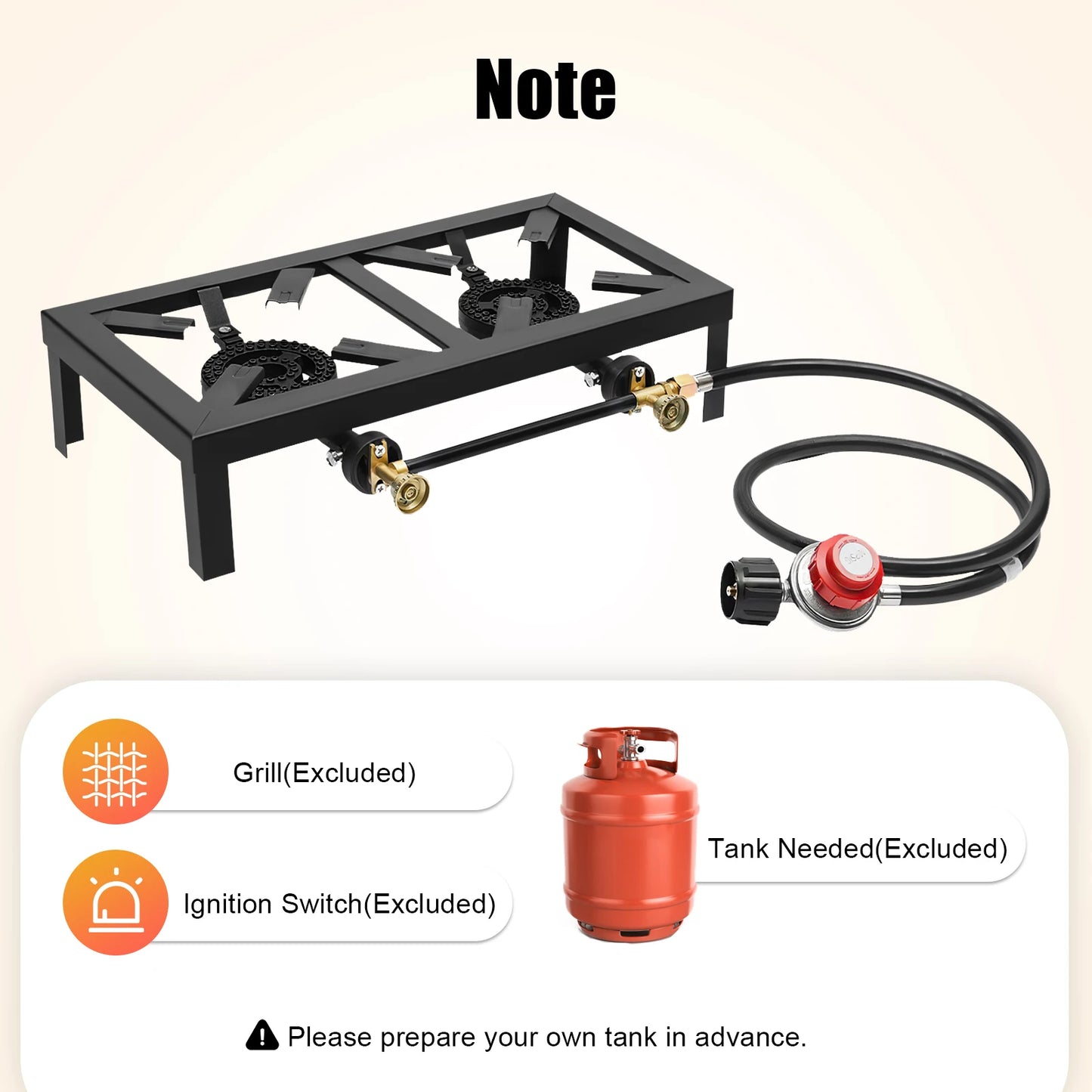 Portable Double Burner Gas Stove With 0-10 PSI Regulator Hose