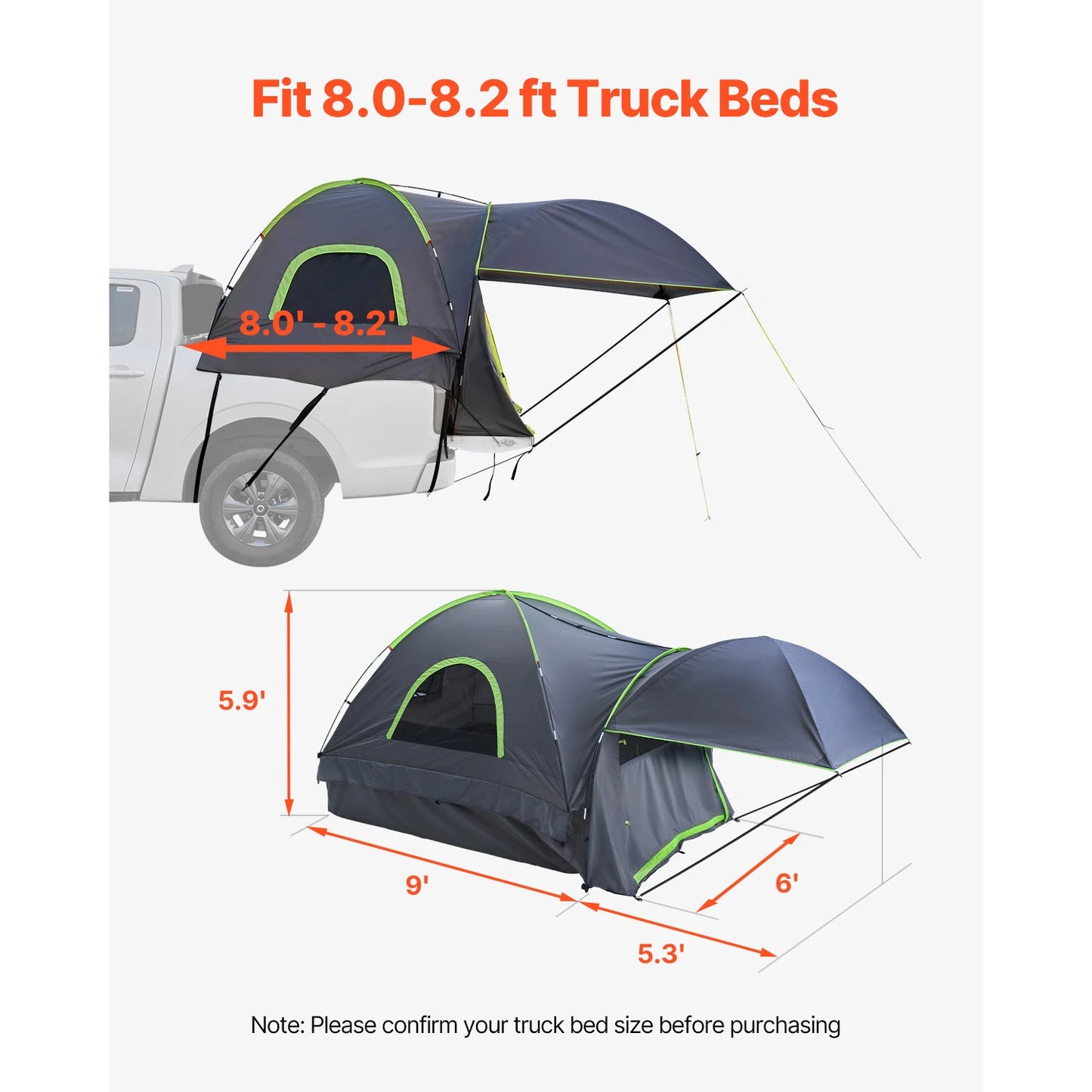 SucceBuy Pickup Truck Bed Tent For Camping 2-3 Person