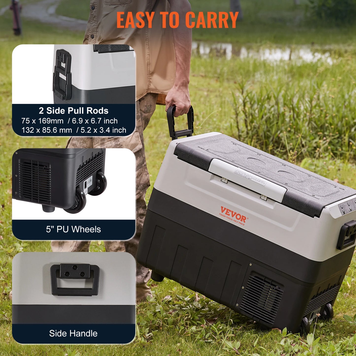 SucceBuy Portable Rechargeable Car Refrigerator With Wheel And Foldable Handle