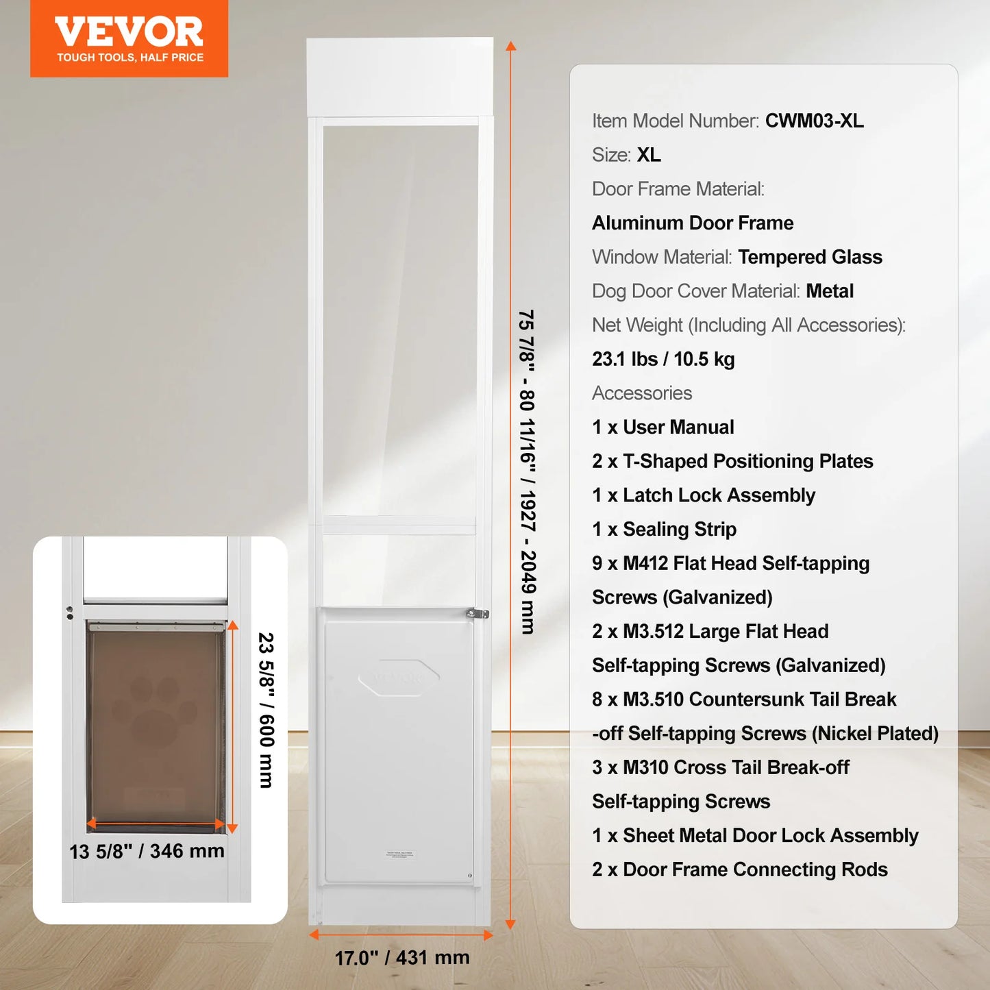 NONEDog Door Sliding Glass Pet Door Aluminum Frame