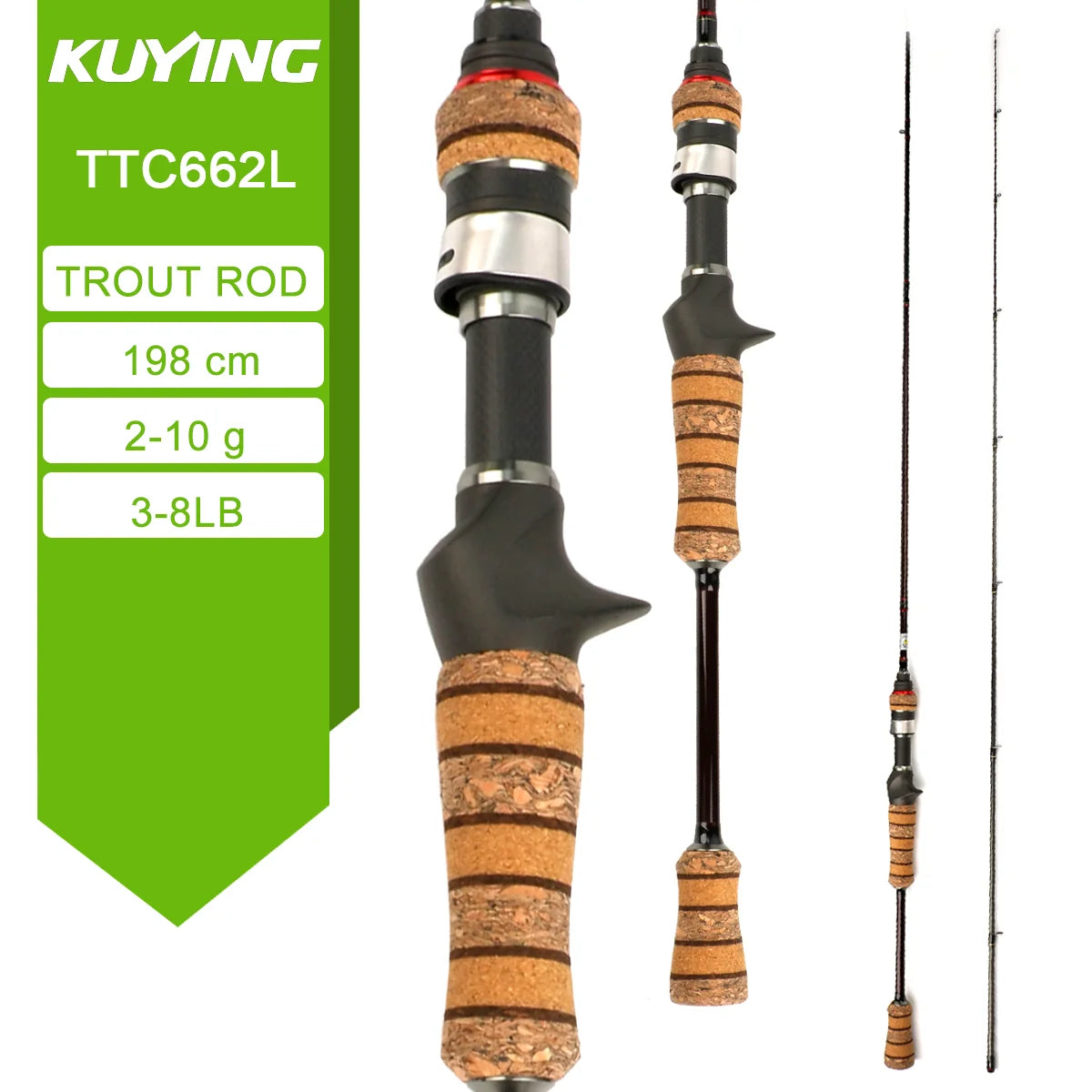 KUYING Lure Rod 6-10lb Fast Action Carbon Spinning Rod