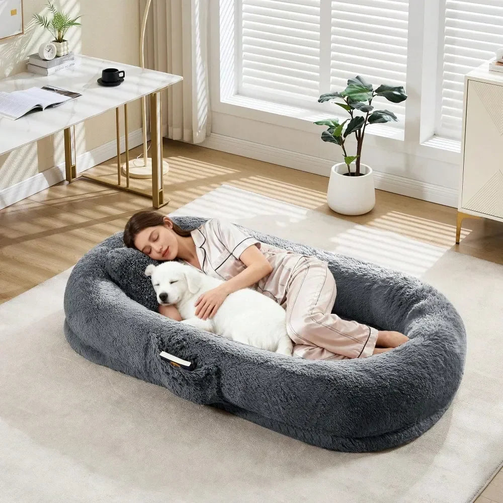 Dog Bed With Faux Fur Washable Removable Cover For Pets