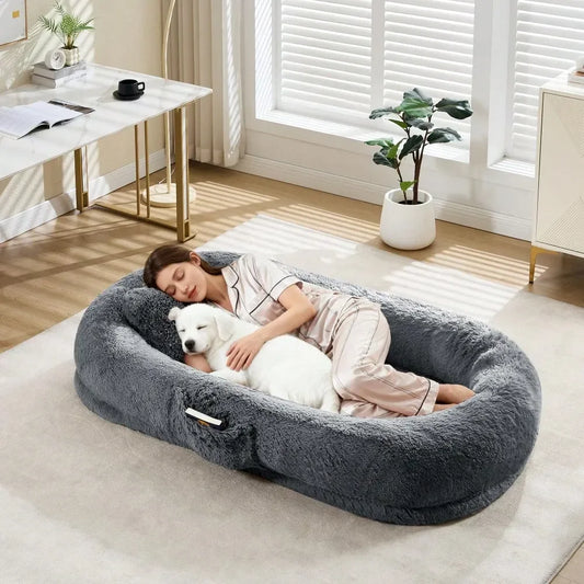 Dog Bed With Faux Fur Washable Removable Cover For Pets
