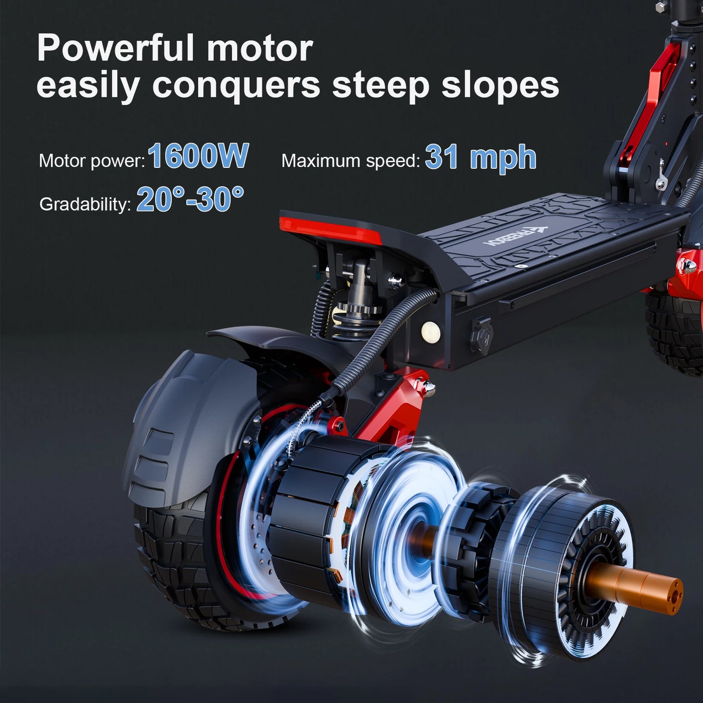 FREEBOY 1600W Electric Scooter Max Speed 28mph Foldable