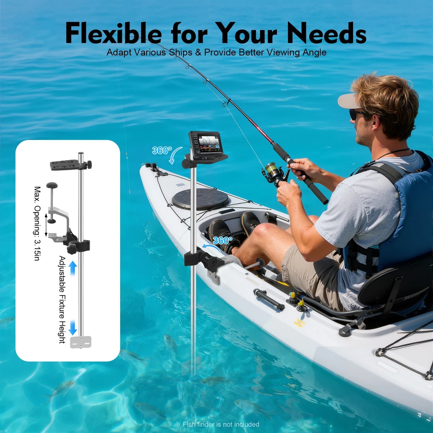 Portable Transducer Mount Universal 360 Degree Rotating Fish Finder