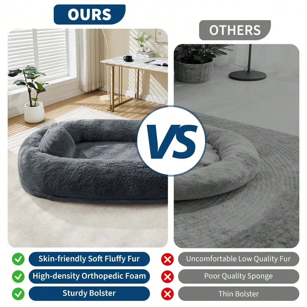 Dog Bed With Faux Fur Washable Removable Cover For Pets