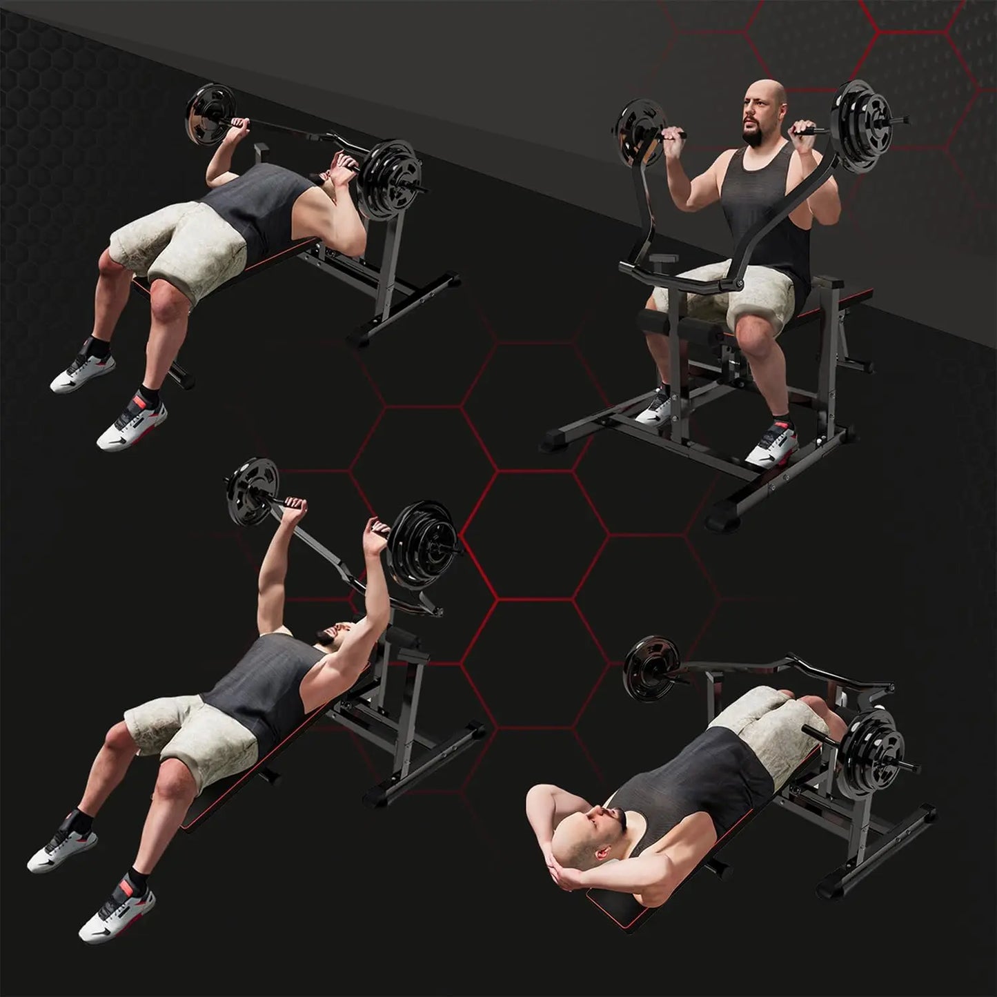Exerciser Bench Press Set With Adjustable Incline And Dumbbell Rack