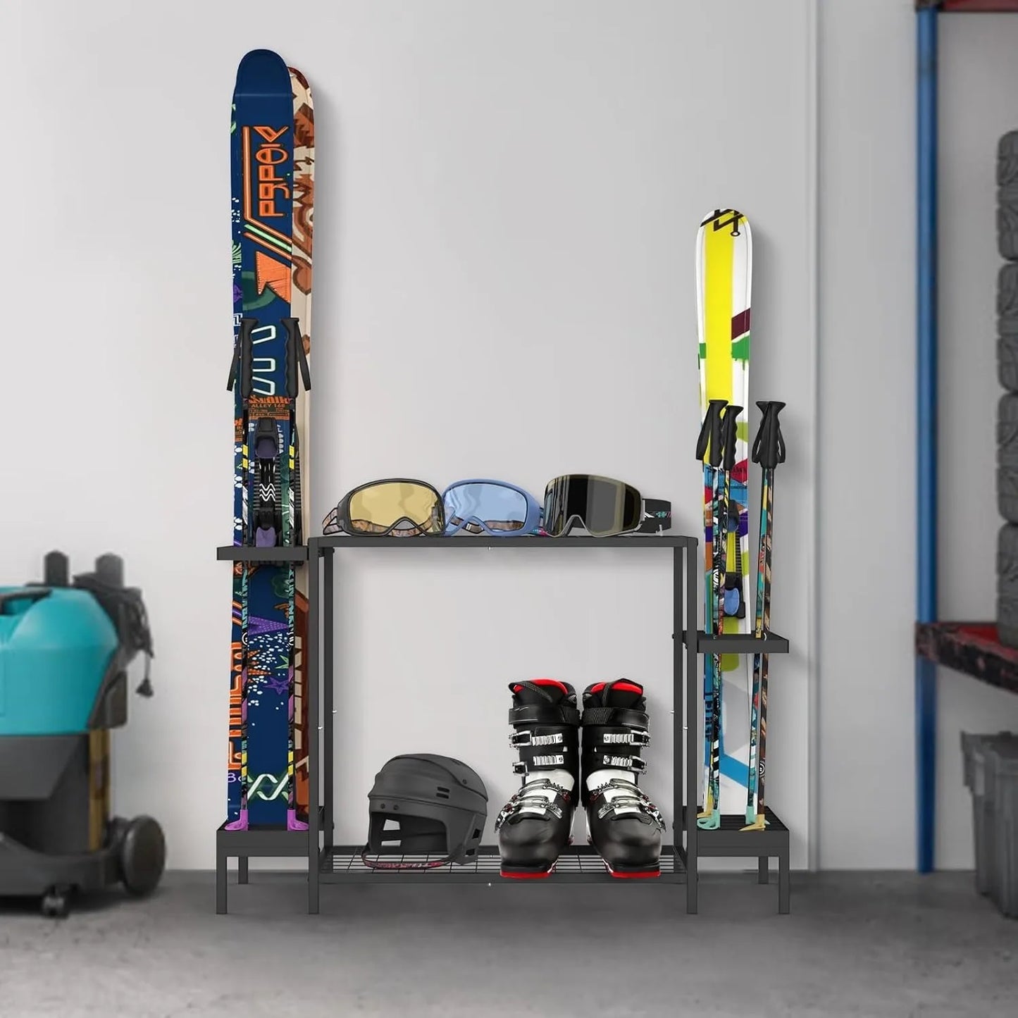 Free-Standing Ski And Snowboard Rack 6-Pair Garage Organizer