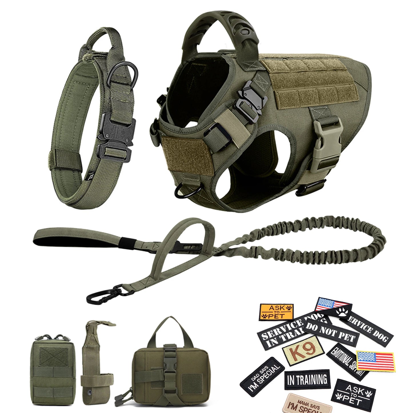 PETRAVELCN Military Large Dog Harness Vest With Leash And Accessories