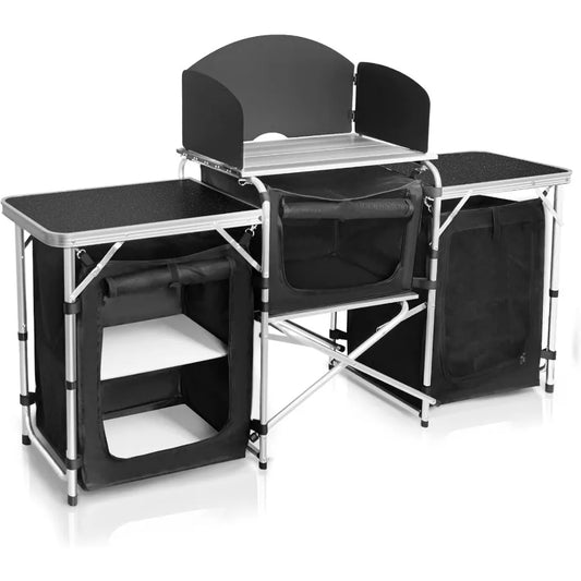 Portable Folding Cooking Table Aluminum Camp Kitchen With Storage Organizer