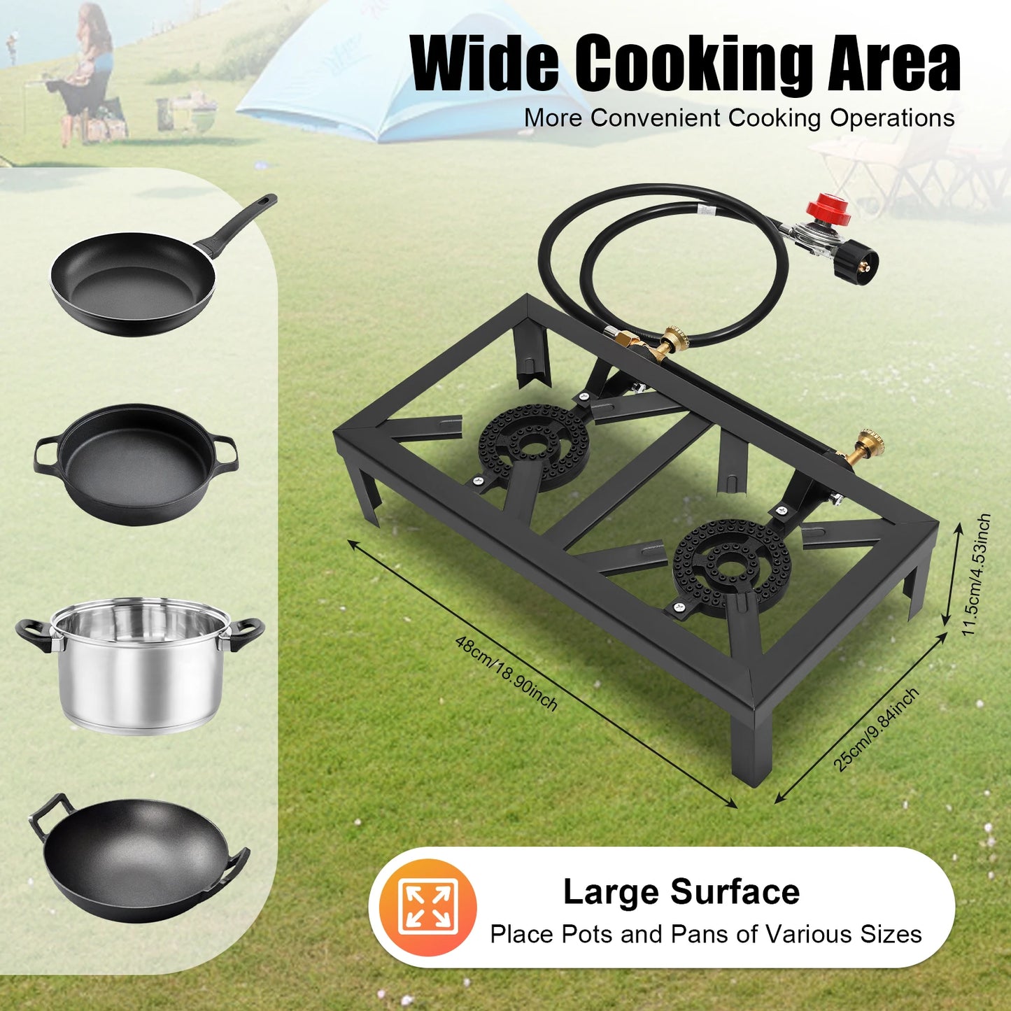 Portable Double Burner Gas Stove With 0-10 PSI Regulator Hose