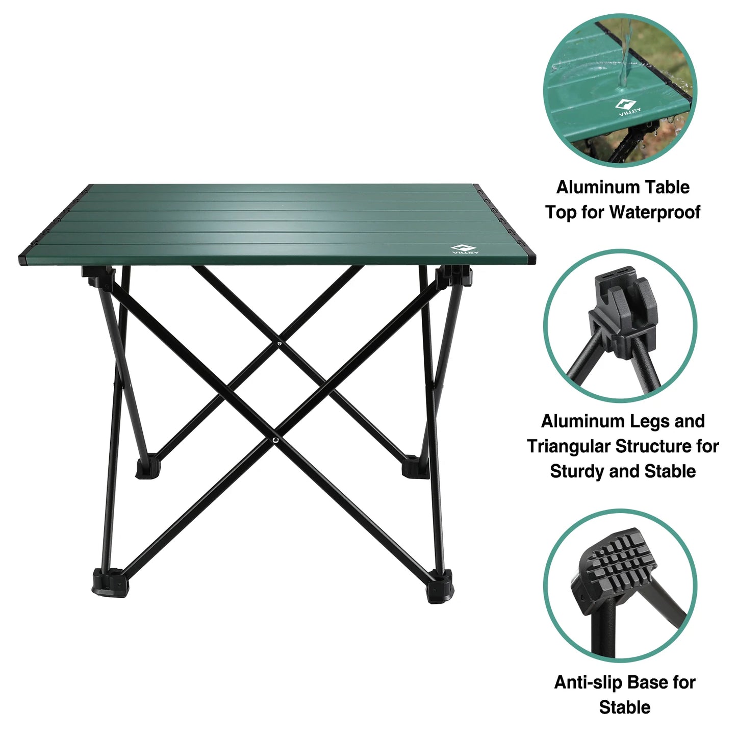 VILLEY Ultralight Aluminum Folding Camping Side Table With Carry Bag