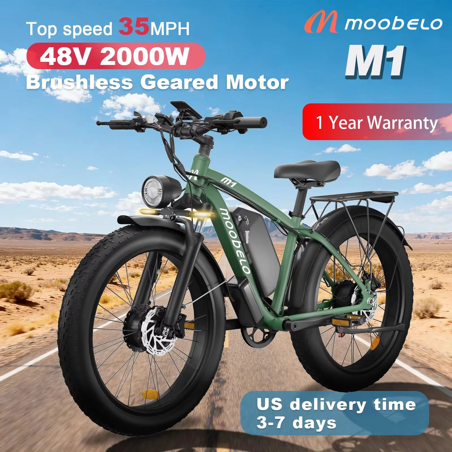 MOOBELO M1 48V 2000W Dual Motor Fat Tire Electric Bike